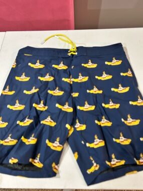 Submarine Navy Blue Swim Board Shorts with Yellow Submarine Beatles